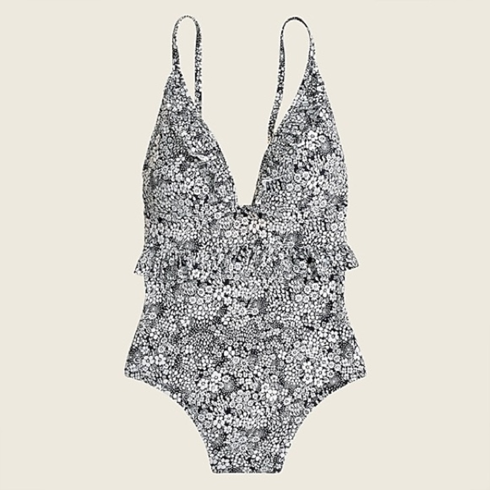 J.Crew Ruffle v-neck one-piece in navy valley floral